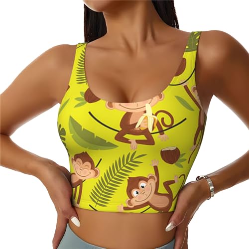Image of ESNAIUVCD Cute Funny Animal Monkey Banana Print Sports Bra For Women - Yoga Tank Top,Sports Vest With Performance Stretch And Quick Dry Fabric