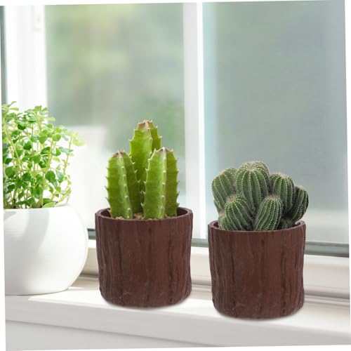 Pots de fleurs imitation bois au design miniature rustique en PP
