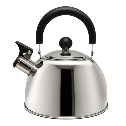 Lily's Home 2 Quart Whistling Tea Kettle, Stainless Steel Stovetop Kettle for Gas & Induction Tops, Classic Whistle Spout, Cool-Touch Handle for Safe Pouring - Perfect for Home, Kitchen, Dorm