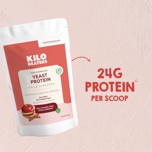 Image of Kilobeaters Fermented Yeast Protein Powder | Apple Cinnamon Flavour | 24g Protein Per Serving | Vegan Plant Protein | Gut Friendly | Gluten Free | Zero Added Sugar | Zero Fillers | 1kg