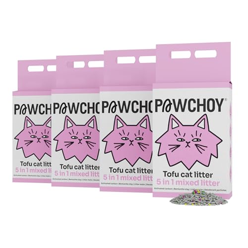PAWCHOY Arena mixta 5 en 1 para gatos, aglutinante, desechable, ultra absorbente y de secado rápido, 100% natural, sin polvo, bajo seguimiento, con carbón activado para un control superior de olores