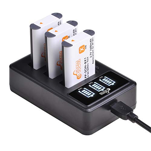 NP-BX1 Battery (3-Pack) and 3-Channel LED Charger Compatible with Sony DSC-RX100,DSC-RX100 II,DSC-RX100M II,DSC-RX100 III,DSC-RX100 IV,DSC-RX100 V,DSC-RX100 VII HX50V, HX60V, HX80V, HX90