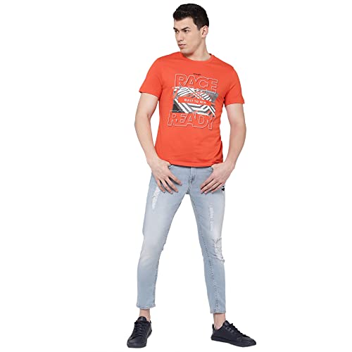 Image of Wrangler Men Bright Orange Graphic Regular Fit T Shirt