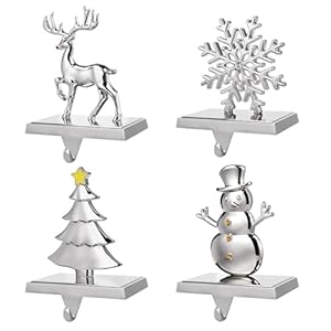 EBANKU Christmas Stocking Holders, Set of 4 Silver Stocking Hangers Snowman Snowflakes Christmas Tree Deer Mantel Hanger for Fireplace Mantle Christmas Decorations EBANKU Christmas Stocking Holders Set of 4 Silver Stocking Hangers Snowman Snowflakes Christmas Tree Deer Mantel Hanger for Fireplace Mantle Christmas Decorations