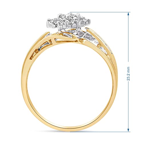 Jewelili 10K Yellow Gold 1/2 Cttw Natural White Round And Baguette Diamond Cluster Ring, Size 9 #TOP3