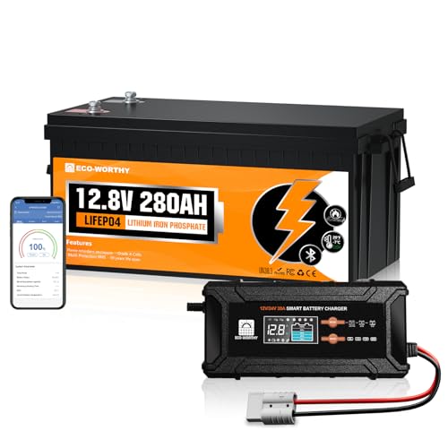 ECO-WORTHY 12V 280AH LiFePO4 Battery with 12V/24V 20A Automatic Smart Battery Charger(Anderson Connector) for Motorhomes Caravan Narrowboat Off-Grid Solar