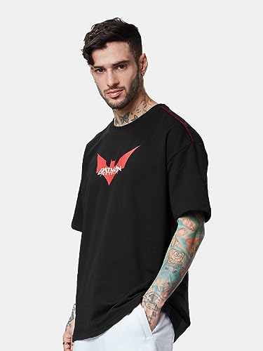 Image of The Souled Store Batman: to The Rescue Men and Boys Short Sleeves Round Neck Grey Graphic Printed Cotton Oversized T-Shirts