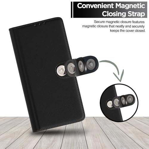 Image of Pikkme Flip Cover Leather Finish | Inside TPU with Card Pockets | Wallet Stand and Shock Proof | Complete Protection Button Flip Case for Realme 10 Pro Plus 5G (Black)