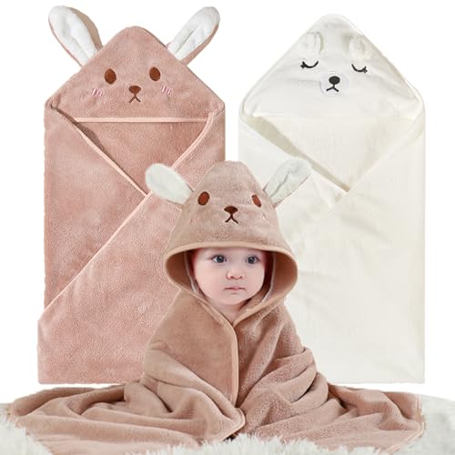 Image of KLHYIT Baby Bath Towel with Hooded 2Pack Absorbent Soft Hooded Towel for Newborns Unisex 31.5x31.5 in Bath Towel Set Gift for Babies, Infant, Newborn Essential