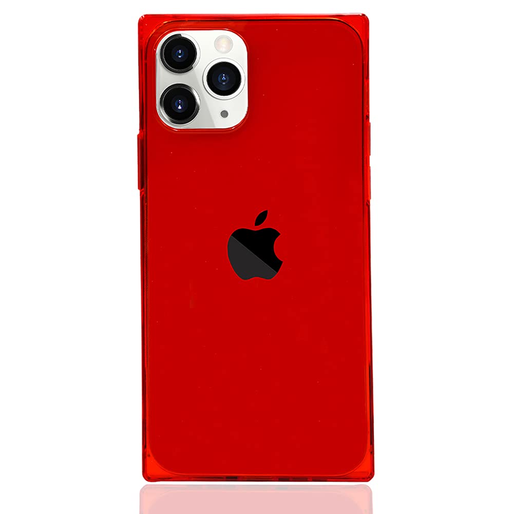 LEMONCOVER for iPhone 13 Pro Case (6.1 inch) Cute Clear Square Design Pattern,Soft TPU Silicone Camera Screen Protective Bumper for Women Girls Slim Flexible Reinforced Shockproof Cover - Red