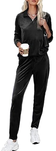 Ekouaer Sweatsuits Set for Women Long Sleeve Velour Tracksuits Jogger Sportswear with Pocket Warm Sport Suits