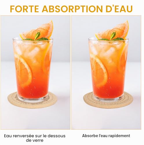YYGMSS Lot de 6 dessous de verre absorbants en coton tissé pour décoration de salle à manger, pendaison de crémaillère pour boissons chaudes et froides – vue 5