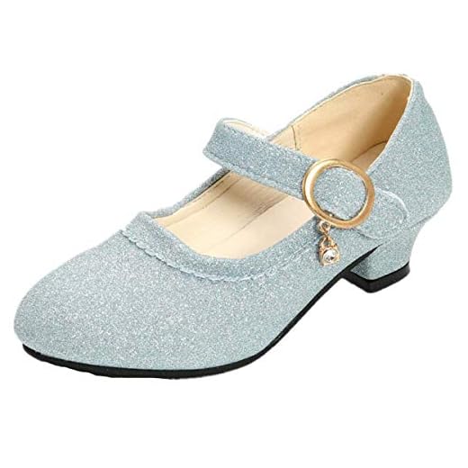 YOGLY Sandalias Zapatos de Tango Latino para Niños Vestir Fiesta Princesa de Tacón Primavera Verano Zapatillas de Baile Cosplay Fiesta Tacón Alto con Lentejuelas