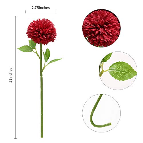 Floweroyal 12Pcs Artificial Chrysanthemum Ball Flowers Silk Hydrangea Bridal Wedding Bouquet For Home Garden Party Office Coffee House Decoration (Red). #TOP6