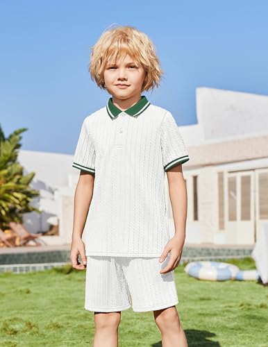 Image of Arshiner Boys 2 Piece Outfits Button Polo Shirt & Elastic Shorts 4-13 Years