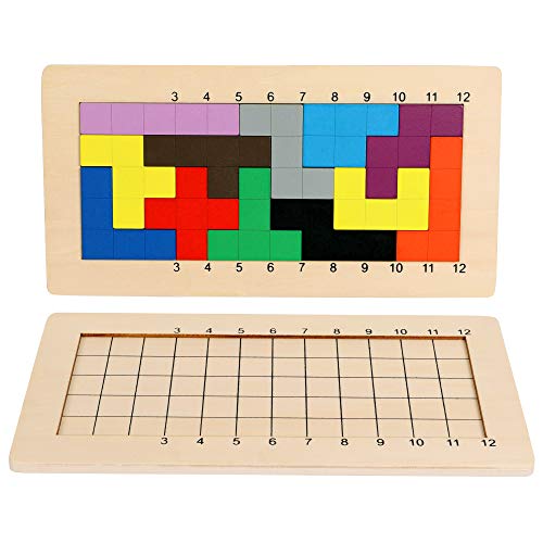 TOWO Casse-tête Pentomino en Bois - 12 Blocs Montessori Tangram Éducatif IQ Jeu de Logique pour Enfants et Adultes