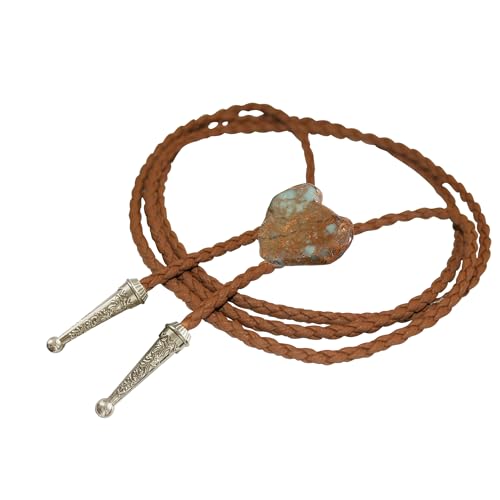 Image of Daisy Del Sol Bolo Tie Turquoise Stone Braided Vegan Faux Leather Silver Tips Handmade Necklace Adjustable Boho Western Jewelry