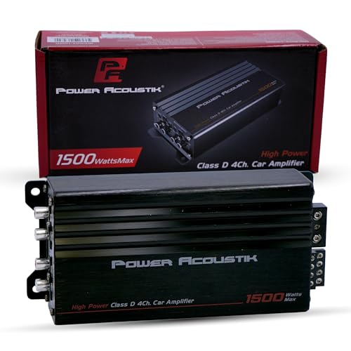 Power Acoustik 4 Channel Car Amplifier 1500W Max Compact Class D Amp | Small 4-Channel Amp for Tight Installs | Powerful 4 Channel Audio Amp for Full-Range Systems