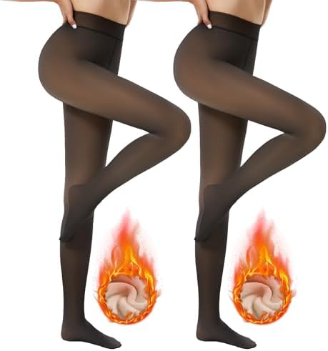DDOBB 2er Pack Thermo Strumpfhose Damen Winter Gefütterte Thermostrumpfhose | Fleece Warme Dicke Gefälschte Durchscheinend Pantyhose Thermoleggings