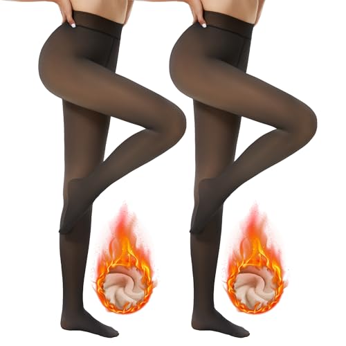 DDOBB Lot de 2 collants thermiques pour femme - Collants thermiques d'hiver avec doublure en polaire - Chauds, épais, légèrement transparents - Thermopantys, L