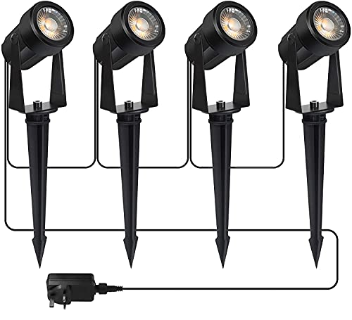 Totofac Lot de 4 spots LED COB 12 V 12 W étanches IP65 avec support pour jardin, cour, pelouse (blanc chaud) Cover