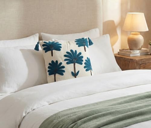 Image of Furnistitchs Handmade Cotton Bohemian Home Decor Cushion Cover 24x24 inches / 60x60 cms - Boho Chic Couch Sofa Throw Living Room Bedroom Cushions (2, Navy Palm)