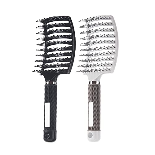 2 Pack Professional Vented Curved Detangling Hair Brush,Fast Drying Styling Massage Hairbrush for Tangled Long Thick Curly Hair (Black, White)