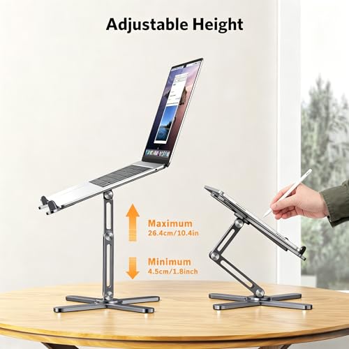 Image of OMOTON Foldable X Laptop Stand with 360 Rotating Base, Ergonomic Laptop Riser for Collaborative Work, Fits All Laptops up to 16 inches, Space Grey