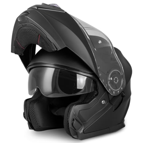 VINZ Santos flip-up helmet with sun visor | ECE 22.06 & PINLOCK prepared | Motorcycle helmet full face helmet | Foldable motorcycle helmet | In GR. XS-XXL | Matt black