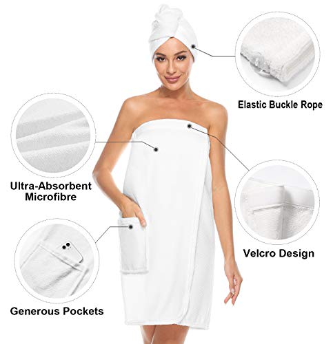 Image of Orrpally Women Shower Wrap Robe Bath Wrap Towel Spa Body Wrap Adjustable Closure Bathrobe