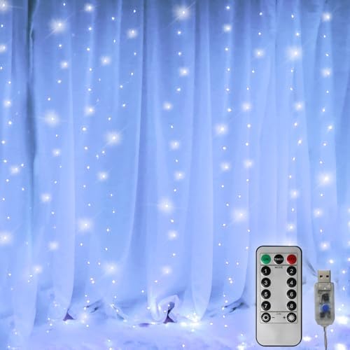 Curtain Lights 300 LED String Lights, Hanging Window Lights USB P...