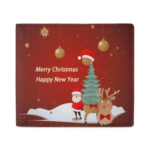 Merry Christmas And Happy New Year Wallet Elegant Leather Wallets with ID Window & 2 Card Slots, Slim Bifold Wallet for Men Women