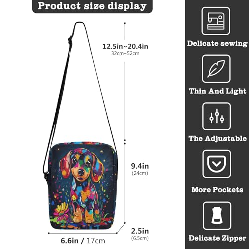 small messenger bag for men mens crossbody bag Purses Cross Body Bag Adjustable Strap for Travel Travel- Sweet Dachshund Dripping Paint3