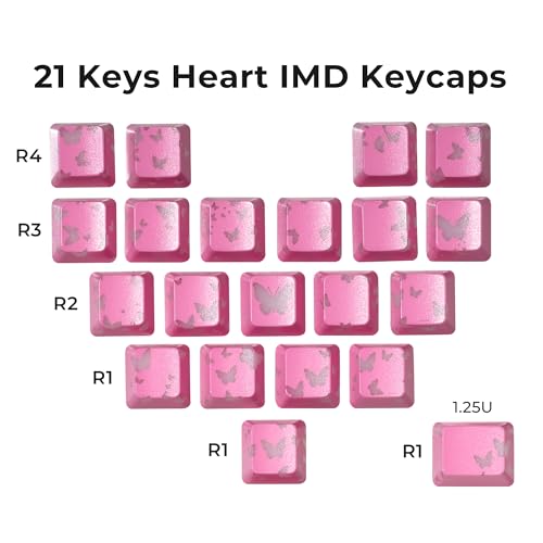 Image of HITIME XVX Butterfly Shine Through Keycaps, Love Theme Cute Custom Keycaps, Blank OEM Profile IMD Translucent Keycap, Anime Style, for MX Switches Mechanical Keyboard, Pink(Only 21 Keys