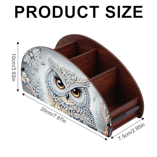 Image of Diamond Painting Storage Box, DIY 5D Owl Design Multi-Compartment Wooden Tabletop Organizer, Diamond Art Storage Holder for Pens Makeup Brushes Remotes Office Supplies Desktop Decoration