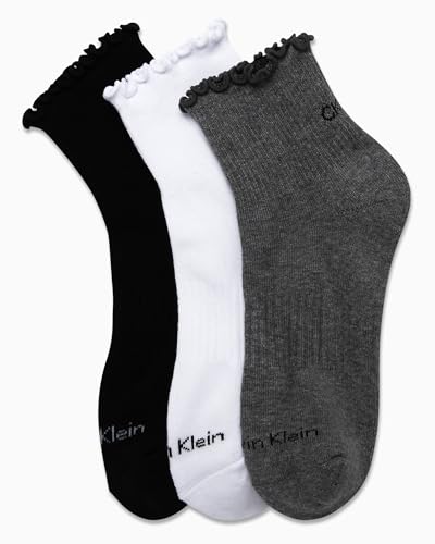 Calvin Klein Womens Quarter Socks - 3 Pack Cotton Cushioned Ruffle Half Crew Socks for Women with Lettuce Edge Cuff (4-10)3