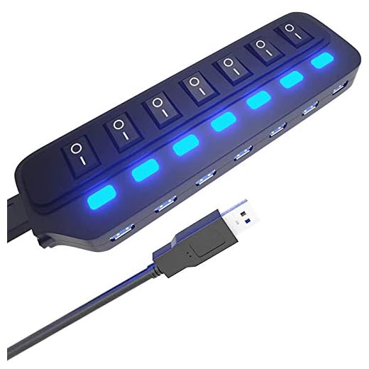 USB Hub 3.0 Splitter,7 Port USB Data Hub with Individual On/Off Switches and Lights for Laptop, PC, Computer, Mobile HDD, Flash Drive and More