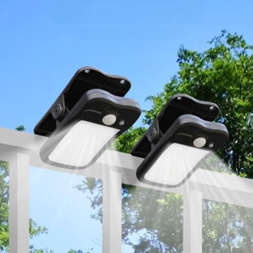 OTSOFDWL Clip on Solar Lights for Fence, 3 Modes Solar Motion Lights Outdoor Waterproof, 60LEDs 500LM Portable Security Light for Fence, Deck, Garage, Camping, USB Charging (2)