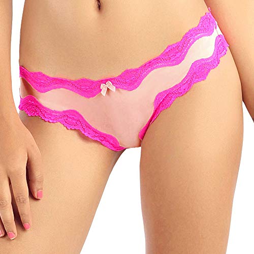 Image of Candyskin Women's Thong Pink Panty Trim Lace Comfort Wear Low Rise