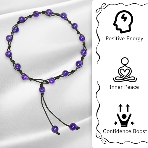 Image of Amethyst Crystal Anklet for Women - Amethyst Original Certified Ganthi Knotted Anklet Payal for Women Fancy Jewelry - Positive Energy Protection Anklets for Girls Gifts for Woman Mom