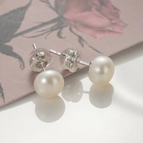 Small Pearl Earrings,Handpicked Freshwater Pearl 6~10mm,Sterling Silver Stud Hypoallergenic Earrings For Women,Perfect For Gift3