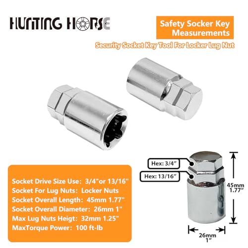 Image of 1 /2 inch-20 4 Lug Locks with 1 Key Closed End Bulge 1.26 inch Long Wheel Lug Nuts Lock Chrome Dual Hex 13 /16 inch and 3 /4 inch