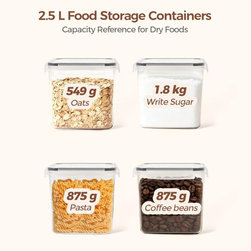 ComSaf Flour Storage Containers 2.5L Set of 3, Plastic Airtight Food Storage Containers with Lids, Large Clip-Lock Kitchen Storage Containers for Cereal, Rice, Pasta, Dry Food, BPA-Free Pantry Storage - Image 5