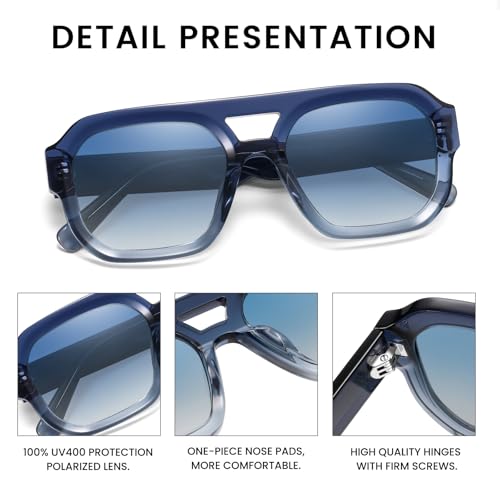 Image of DUCO Retro Square Aviator Sunglasses for Women Men Classic Vintage Trendy 70s Shades UV protection Sun Glasses DC2358