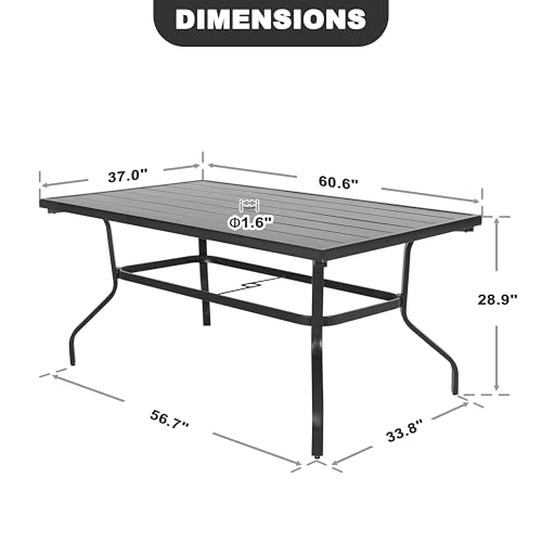 Image of NUU GARDEN Outdoor 61 inch x 37 inch Rectangle Dining Table with 1.57 inch Umbrella Hole, 6-Person Steel Slat Outdoor Patio Table, for Patio, Garden, Backyard and Balcony, Black
