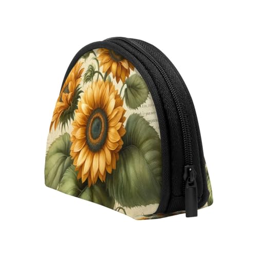 Portable Coin Purse Vintage-Sunflower-Floral Mini Zippered Money Pouch Card Holder4