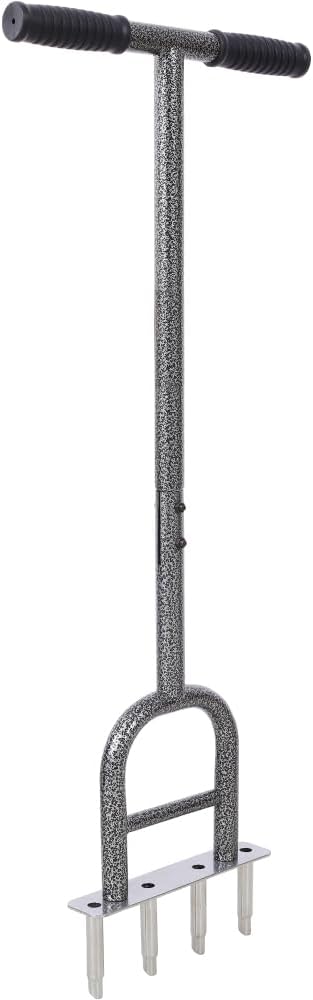 Elountik Lawn Coring Aerator, 4 Corer Plug Manual Grass Aerating Tool with Soft Rubber Grip, Garden & Cleaning Hand Tool for Loosening Soil and Improving Lawn Health