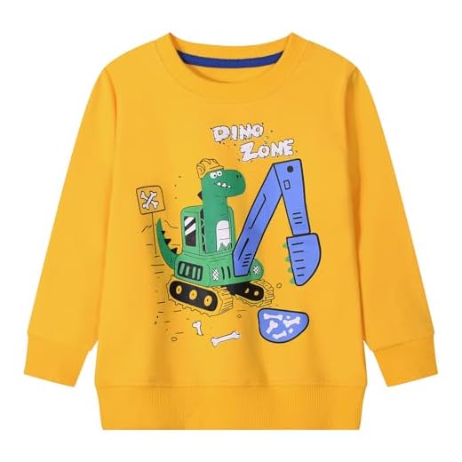 Gumyoss Sweatshirt Garcon Pull Enfant Garcon Dinosaure Manches Longues Coton Sweats pour Enfants, 6 Ans, Excavateur Jaune