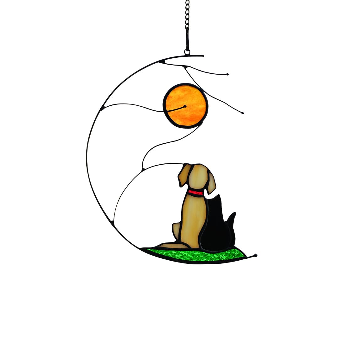 BOXCASA Friendship Dog and Cat Decor Stained Glass Suncatchers,Black Cat Suncatcher for Window Yellow Dog Decor,Dogs and Cats Themed Gifts for Cats Lovers,Dog Lovers Gifts for Women Men