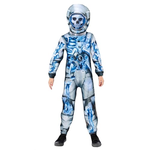amscan 9914825 Fato de esqueleto astronauta para Halloween, para meninos e meninas, zombie (4-6 anos)